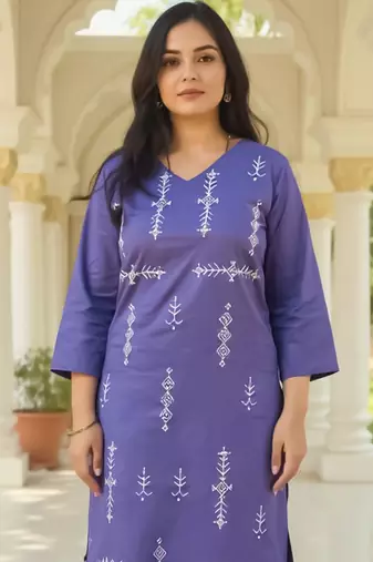 Ethnic Motifs Embroidered Thread Work Pure Cotton Straight Kurta With Trousers