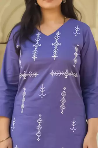 Ethnic Motifs Embroidered Thread Work Pure Cotton Straight Kurta With Trousers