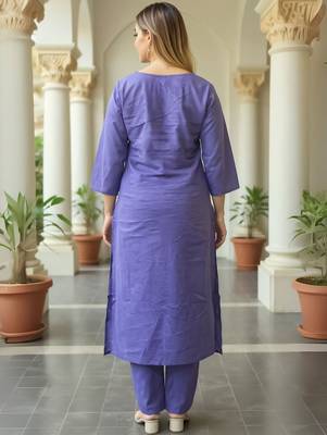 Ethnic Motifs Embroidered Thread Work Pure Cotton Straight Kurta With Trousers 4