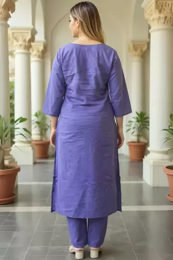 Ethnic Motifs Embroidered Thread Work Pure Cotton Straight Kurta With Trousers
