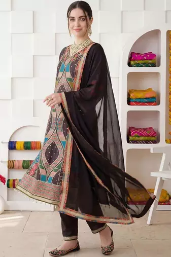 Women Ethnic Motifs Printed Regular Mirror Work Kurta with Palazzos & With Dupatta