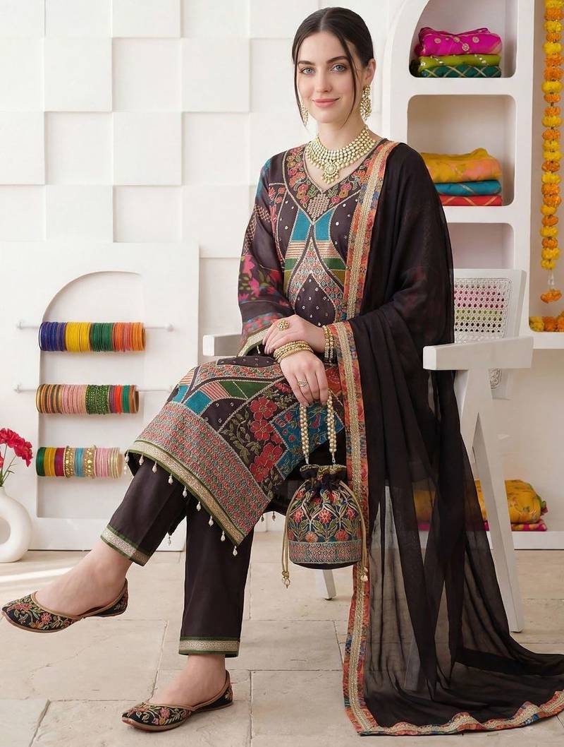Women Ethnic Motifs Printed Regular Mirror Work Kurta with Palazzos & With Dupatta