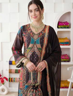 Women Ethnic Motifs Printed Regular Mirror Work Kurta with Palazzos & With Dupatta 3