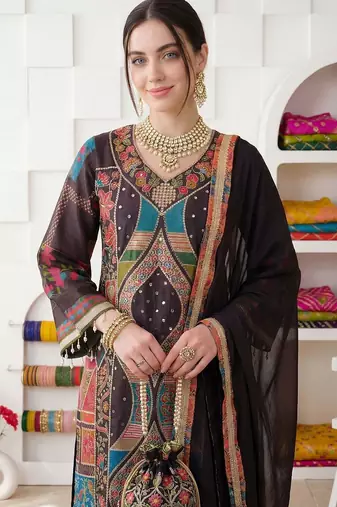 Women Ethnic Motifs Printed Regular Mirror Work Kurta with Palazzos & With Dupatta