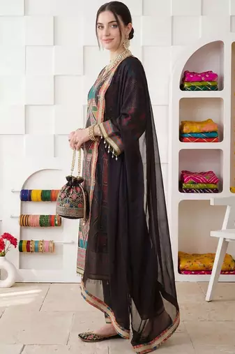 Women Ethnic Motifs Printed Regular Mirror Work Kurta with Palazzos & With Dupatta