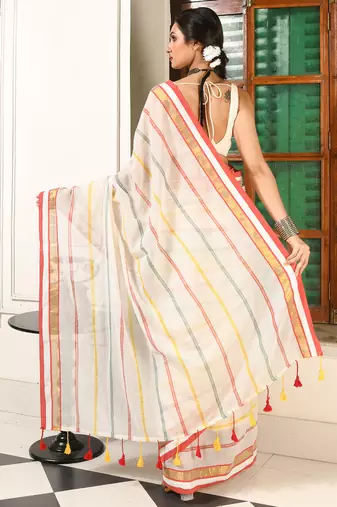 women's swarnarekha cotton blend linen saree without blouse piece