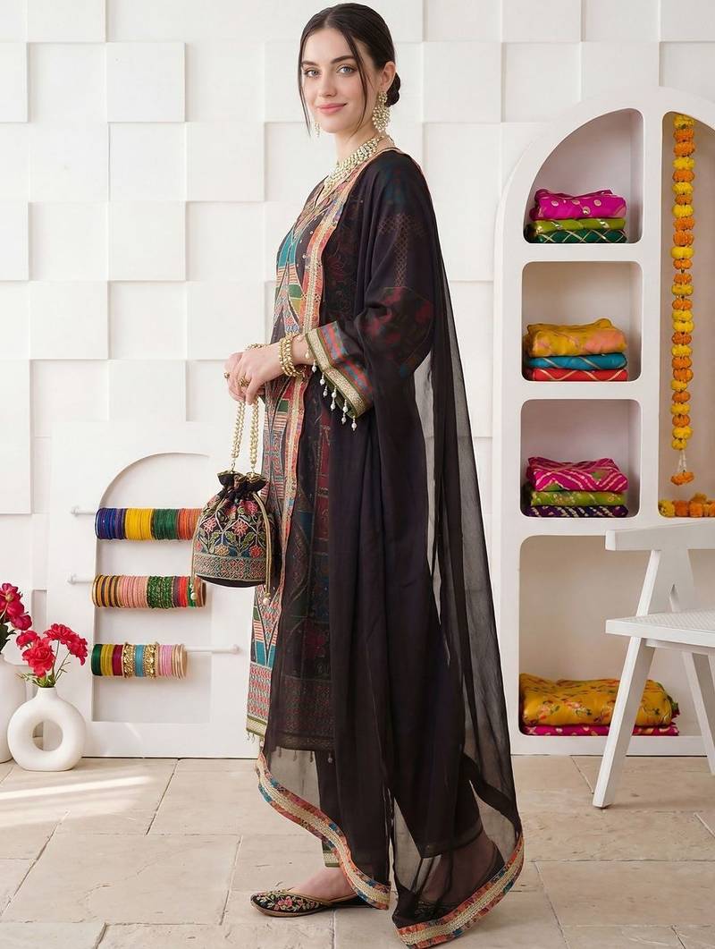 Women Ethnic Motifs Printed Regular Mirror Work Kurta with Palazzos & With Dupatta