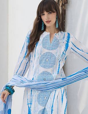 Women Geometric Dyed Cotton Kurta with Trouser & Dupatta 1