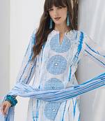 Women Geometric Dyed Cotton Kurta with Trouser & Dupatta