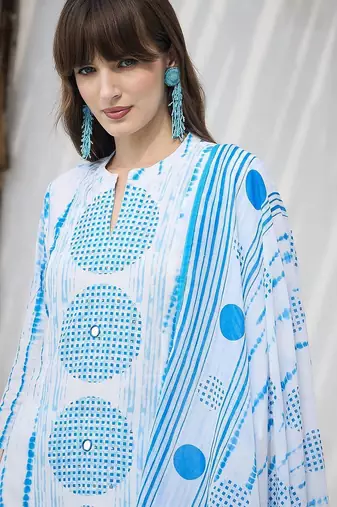 Women Geometric Dyed Cotton Kurta with Trouser & Dupatta