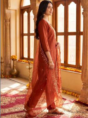 Women Ethnic Motifs Embroidered Regular Thread Work Kurta with Trousers & With Dupatta 1