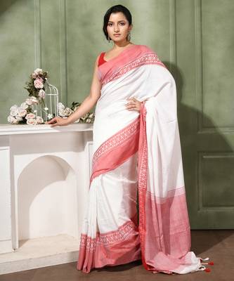 women's lal pallavi soft cotton blend  saree with blouse piece 1