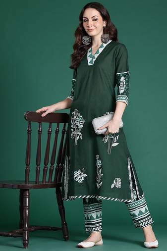 Floral Printed Regular Pure Cotton Kurta with Trousers