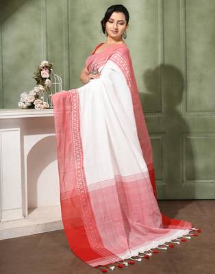 women's lal pallavi soft cotton blend  saree with blouse piece 3