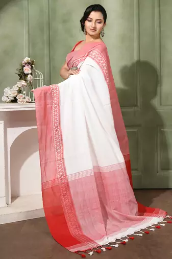 women's lal pallavi soft cotton blend  saree with blouse piece