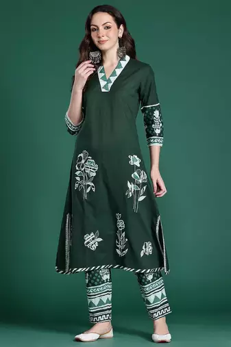 Floral Printed Regular Pure Cotton Kurta with Trousers