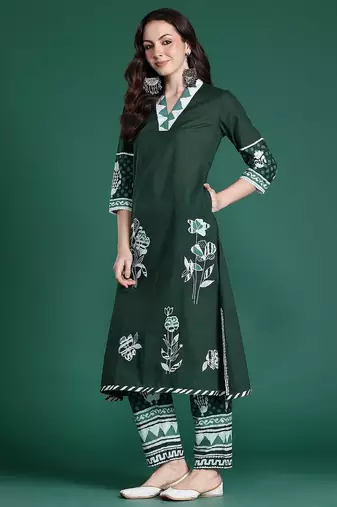 Floral Printed Regular Pure Cotton Kurta with Trousers