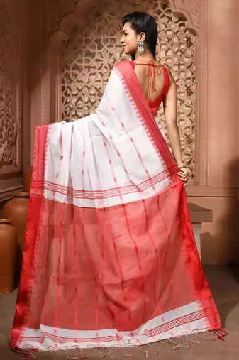 women's jharna rekha soft cotton blend  saree with blouse piece