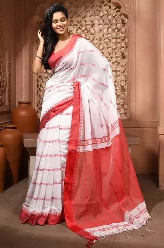 women's jharna rekha soft cotton blend  saree with blouse piece
