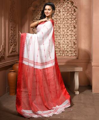 women's jharna rekha soft cotton blend  saree with blouse piece 4