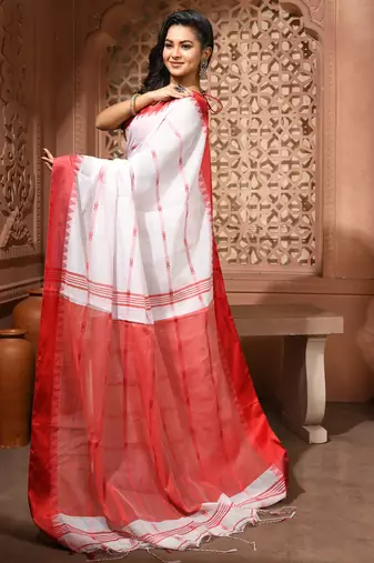women's jharna rekha soft cotton blend  saree with blouse piece