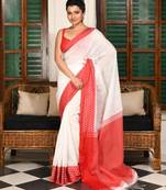 women's temple mala lal par sada sari soft cotton blend  saree with blouse piece