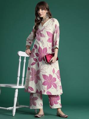 Floral Printed Pure Cotton A-Line Kurta with Palazzos 1