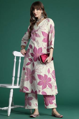 Floral Printed Pure Cotton A-Line Kurta with Palazzos