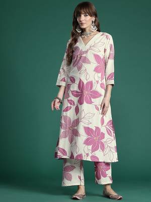 Floral Printed Pure Cotton A-Line Kurta with Palazzos 4