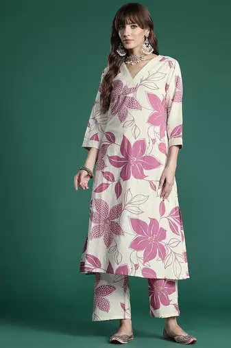 Floral Printed Pure Cotton A-Line Kurta with Palazzos