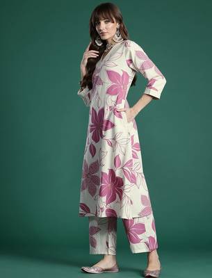 Floral Printed Pure Cotton A-Line Kurta with Palazzos 5