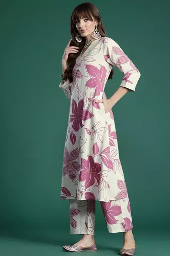 Floral Printed Pure Cotton A-Line Kurta with Palazzos