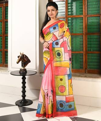 women's canvas design soft cotton blend  saree with blouse piece 1