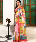 women's canvas design soft cotton blend  saree with blouse piece