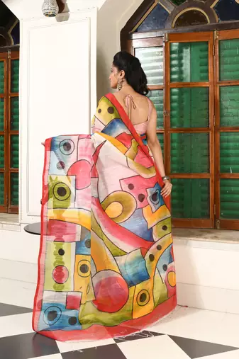women's canvas design soft cotton blend  saree with blouse piece