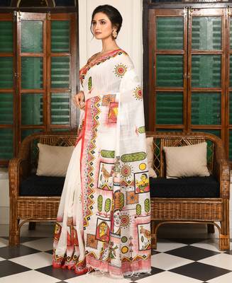 women's folk tribal hand soft cotton blend  saree without blouse piece 3