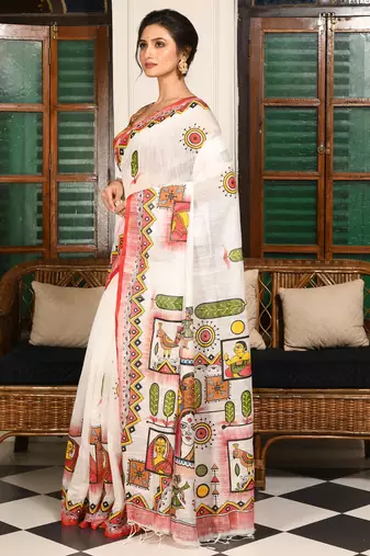 women's folk tribal hand soft cotton blend  saree without blouse piece