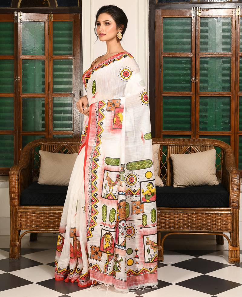 women's folk tribal hand soft cotton blend  saree without blouse piece