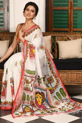women's folk tribal hand soft cotton blend  saree without blouse piece