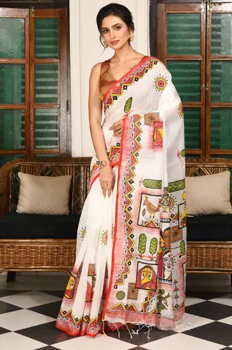 women's folk tribal hand soft cotton blend  saree without blouse piece