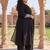 Plus Size Black Embroidered Straight Kurta Trousers With Dupatta Set