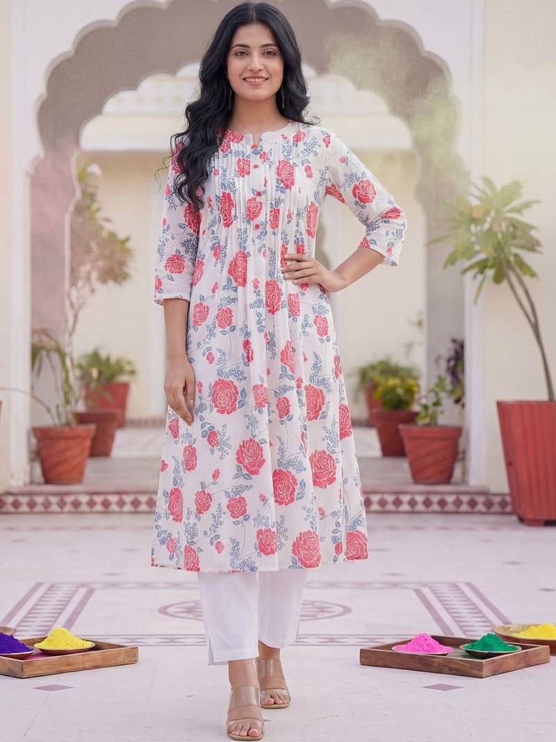Women Floral Printed Regular Pure Cotton Kurta with Trousers