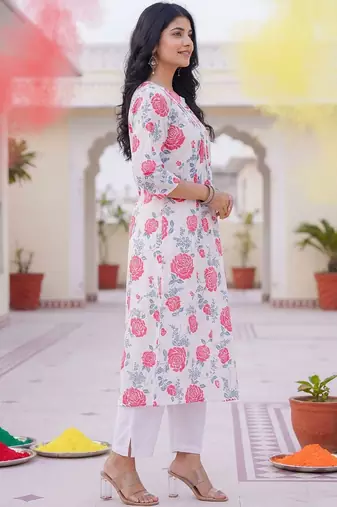 Women Floral Printed Regular Pure Cotton Kurta with Trousers