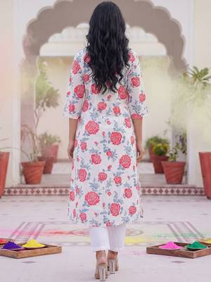 Women Floral Printed Regular Pure Cotton Kurta with Trousers 4