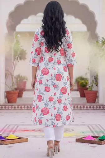 Women Floral Printed Regular Pure Cotton Kurta with Trousers