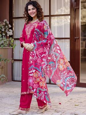 Women Ethnic Motifs Embroidered Regular Thread Work Kurta with Trousers & With Dupatta 6