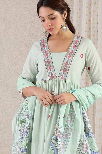 Ethnic Motifs Printed Pure Cotton A-Line Kurta With Trouser & Dupatta