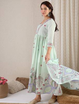 Ethnic Motifs Printed Pure Cotton A-Line Kurta With Trouser & Dupatta 4