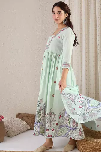 Ethnic Motifs Printed Pure Cotton A-Line Kurta With Trouser & Dupatta