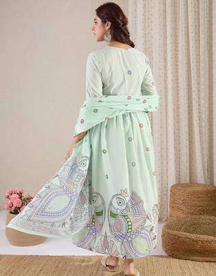 Ethnic Motifs Printed Pure Cotton A-Line Kurta With Trouser & Dupatta 5